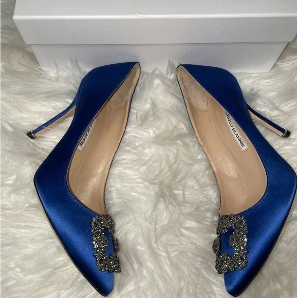 Manolo Blahnik Royal Blue Embellished Heels - Picture 3 of 8